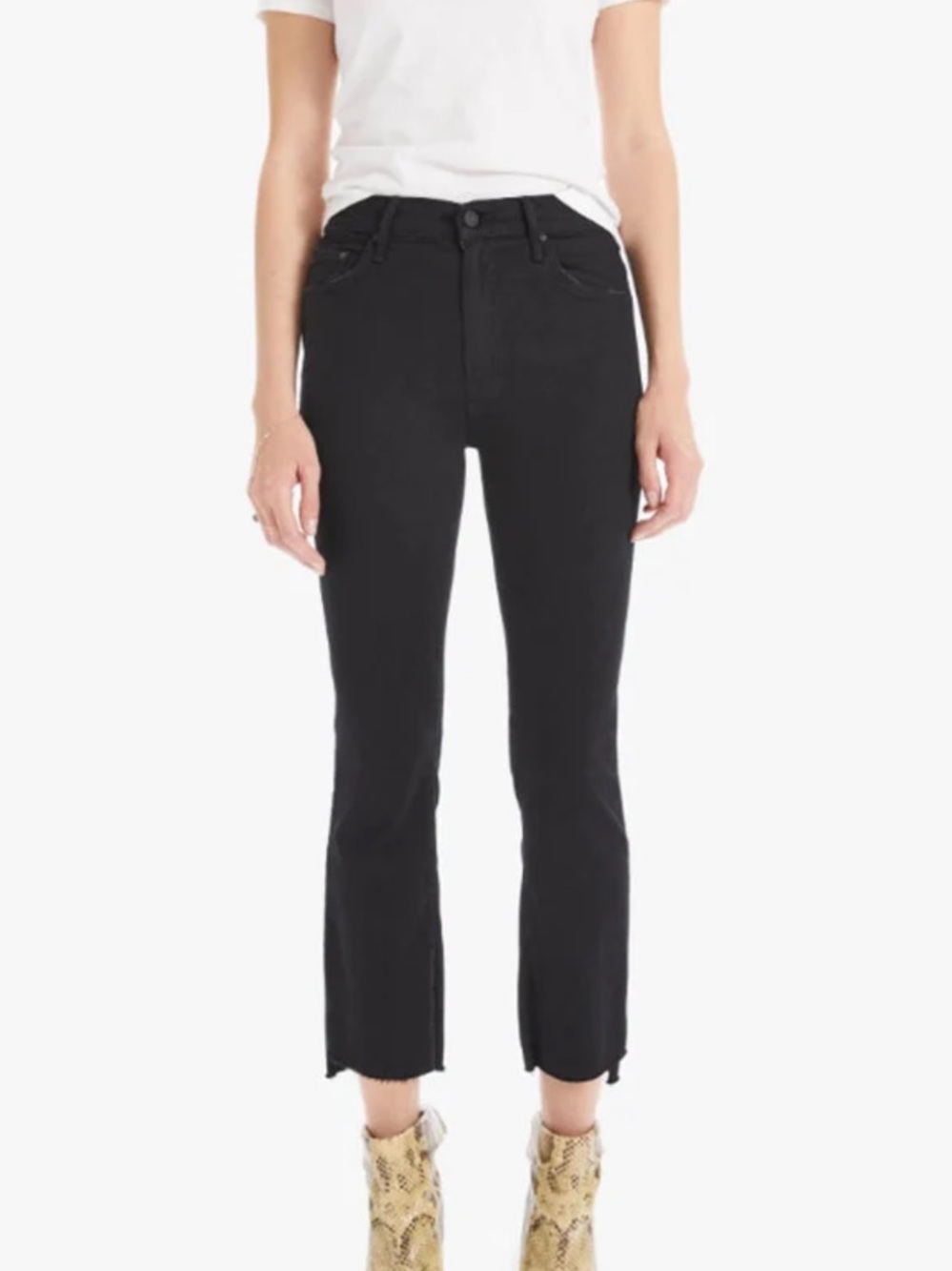 Mother "The Insider Crop" jeans in the "Not Guilty" black wash